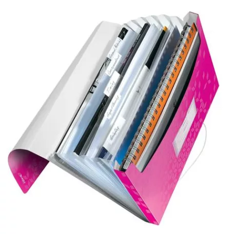 LEITZ Harmonikamappa, A4, PP, 6 rekeszes, LEITZ "Wow", rózsaszín