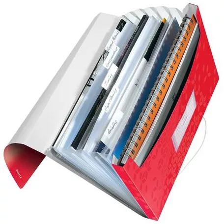 LEITZ Harmonikamappa, A4, PP, 6 rekeszes, LEITZ "Wow", piros