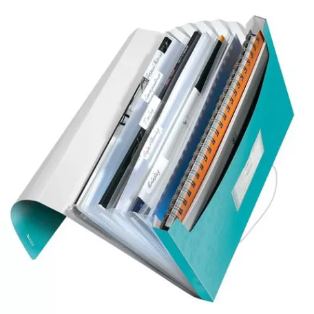 LEITZ Harmonikamappa, A4, PP, 6 rekeszes, LEITZ "Wow", jégkék