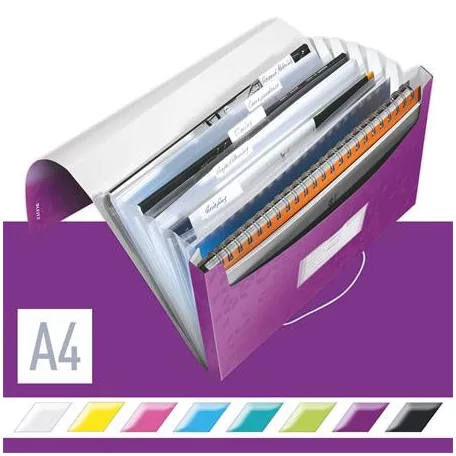 LEITZ Harmonikamappa, A4, PP, 6 rekeszes, LEITZ "Wow", lila