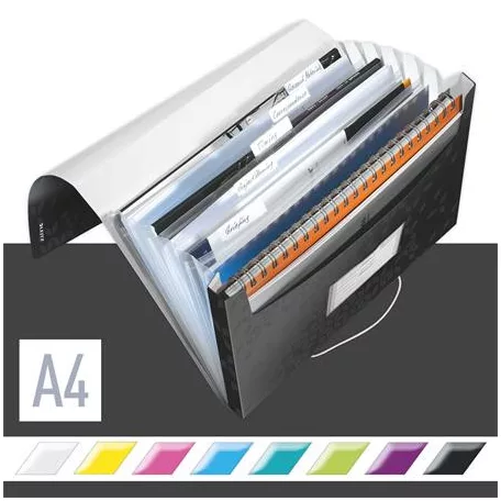 LEITZ Harmonikamappa, A4, PP, 6 rekeszes, LEITZ "Wow", fekete