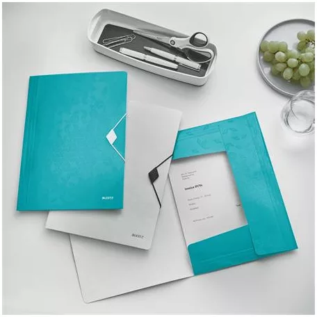 LEITZ Gumis mappa, PP, A4, LEITZ "Wow", jégkék