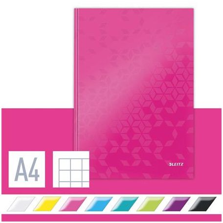 LEITZ Beíró, A4, kockás, 80 lap, keményfedeles, LEITZ "Wow", rózsaszín