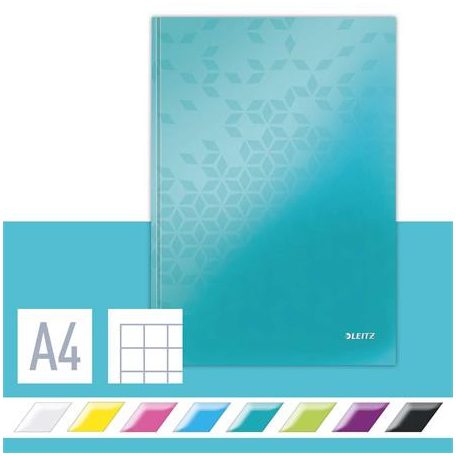 LEITZ Beíró, A4, kockás, 80 lap, keményfedeles, LEITZ "Wow", jégkék