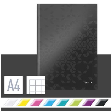 LEITZ Beíró, A4, kockás, 80 lap, keményfedeles, LEITZ "Wow", fekete