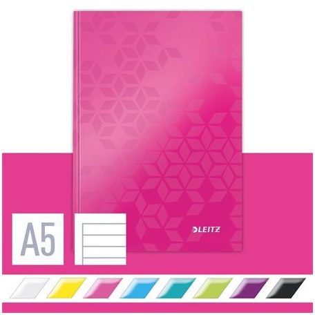 LEITZ Beíró, A5, vonalas, 80 lap, keményfedeles, LEITZ "Wow", rózsaszín