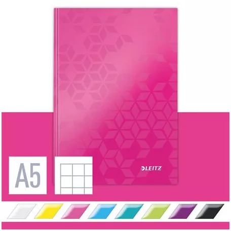 LEITZ Beíró, A5, kockás, 80 lap, keményfedeles, LEITZ "Wow", rózsaszín