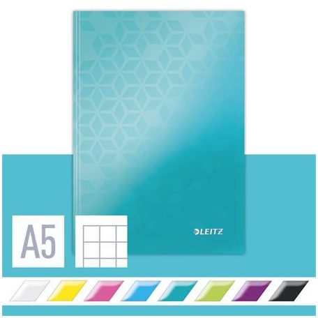 LEITZ Beíró, A5, kockás, 80 lap, keményfedeles, LEITZ "Wow", jégkék