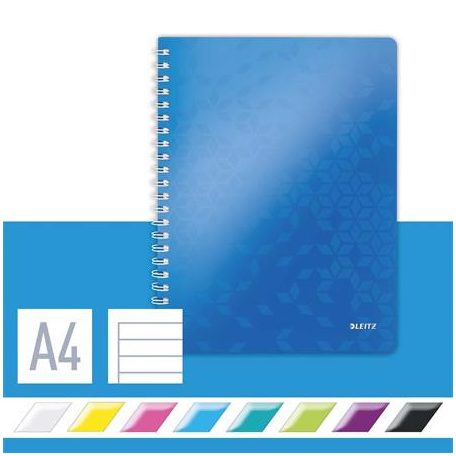 LEITZ Spirálfüzet, A4, vonalas, 80 lap, LEITZ "Wow", kék