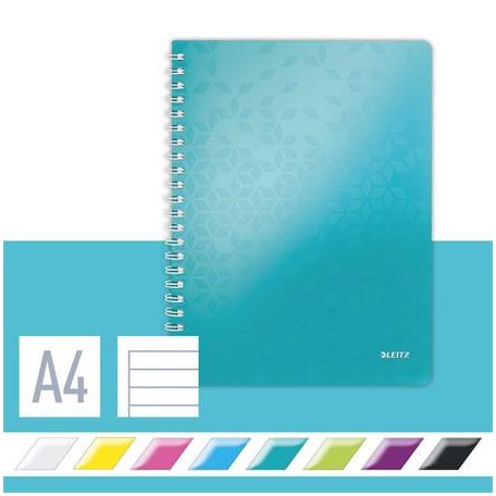 LEITZ Spirálfüzet, A4, vonalas, 80 lap, LEITZ "Wow", jégkék