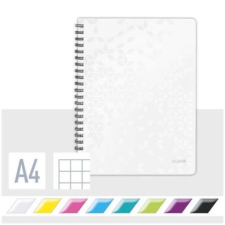 LEITZ Spirálfüzet, A4, kockás, 80 lap, LEITZ "Wow", fehér
