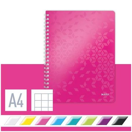 LEITZ Spirálfüzet, A4, kockás, 80 lap, LEITZ "Wow", rózsaszín
