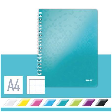 LEITZ Spirálfüzet, A4, kockás, 80 lap, LEITZ "Wow", jégkék