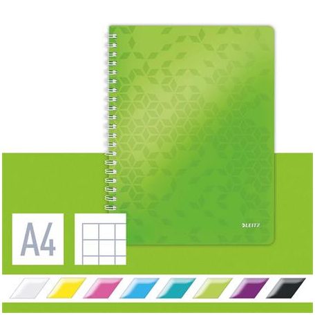 LEITZ Spirálfüzet, A4, kockás, 80 lap, LEITZ "Wow", zöld
