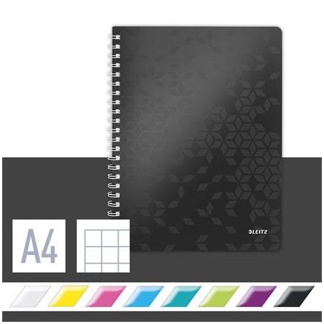 LEITZ Spirálfüzet, A4, kockás, 80 lap, LEITZ "Wow", fekete