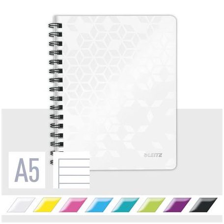 LEITZ Spirálfüzet, A5, vonalas, 80 lap, LEITZ "Wow", fehér