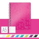 LEITZ Spirálfüzet, A5, vonalas, 80 lap, LEITZ "Wow", rózsaszín