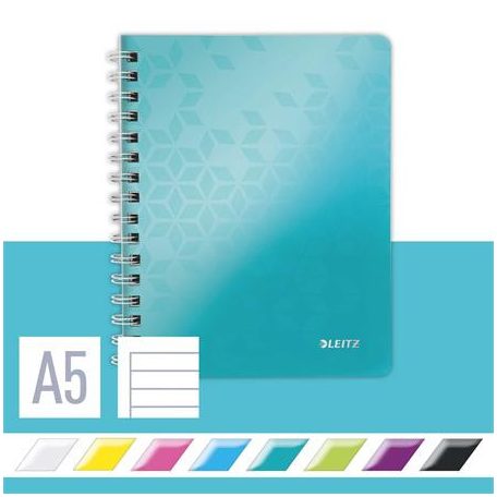 LEITZ Spirálfüzet, A5, vonalas, 80 lap, LEITZ "Wow", jégkék