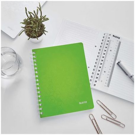 LEITZ Spirálfüzet, A5, vonalas, 80 lap, LEITZ "Wow", zöld