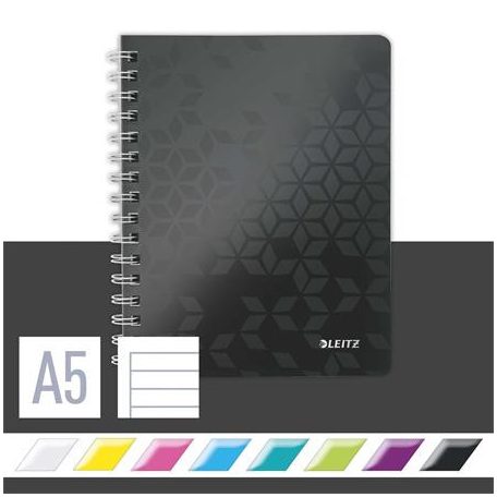 LEITZ Spirálfüzet, A5, vonalas, 80 lap, LEITZ "Wow", fekete