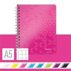   LEITZ Spirálfüzet, A5, kockás, 80 lap, LEITZ "Wow", rózsaszín