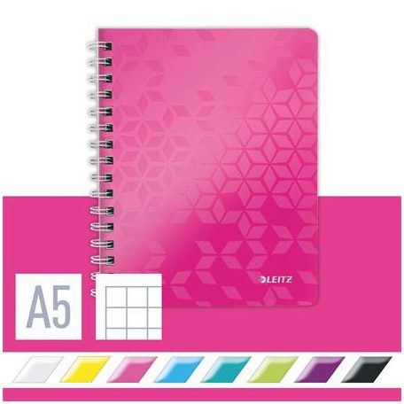 LEITZ Spirálfüzet, A5, kockás, 80 lap, LEITZ "Wow", rózsaszín