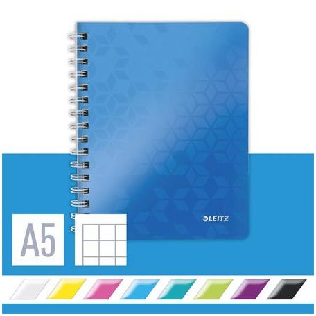 LEITZ Spirálfüzet, A5, kockás, 80 lap, LEITZ "Wow", kék