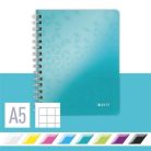 LEITZ Spirálfüzet, A5, kockás, 80 lap, LEITZ "Wow", jégkék