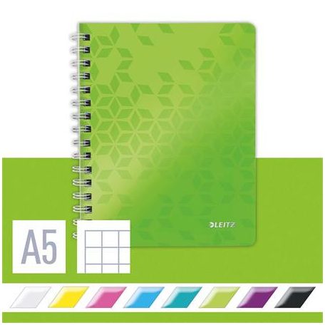 LEITZ Spirálfüzet, A5, kockás, 80 lap, LEITZ "Wow", zöld