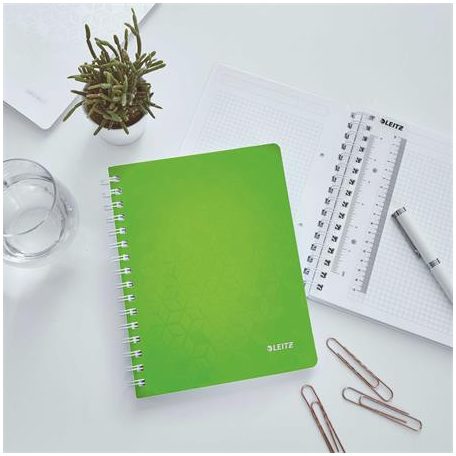 LEITZ Spirálfüzet, A5, kockás, 80 lap, LEITZ "Wow", zöld