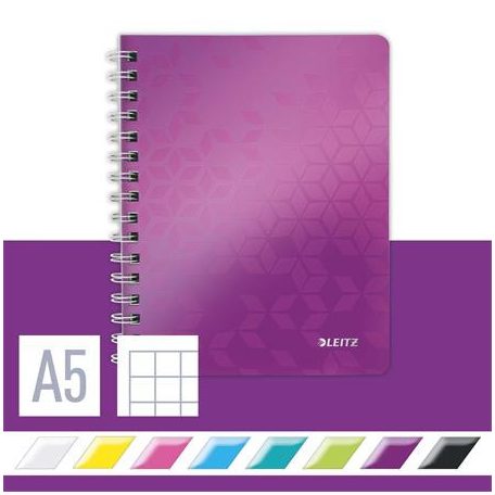 LEITZ Spirálfüzet, A5, kockás, 80 lap, LEITZ "Wow", lila