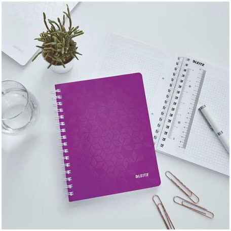 LEITZ Spirálfüzet, A5, kockás, 80 lap, LEITZ "Wow", lila