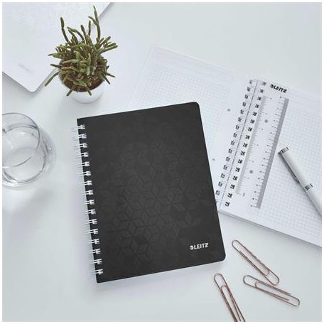 LEITZ Spirálfüzet, A5, kockás, 80 lap, LEITZ "Wow", fekete