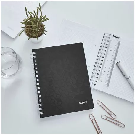 LEITZ Spirálfüzet, A5, kockás, 80 lap, LEITZ "Wow", fekete