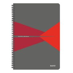   LEITZ Spirálfüzet, A4, kockás, 90 lap, laminált karton borító, LEITZ "Office", szürke-piros