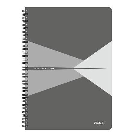 LEITZ Spirálfüzet, A4, kockás, 90 lap, laminált karton borító, LEITZ "Office", szürke