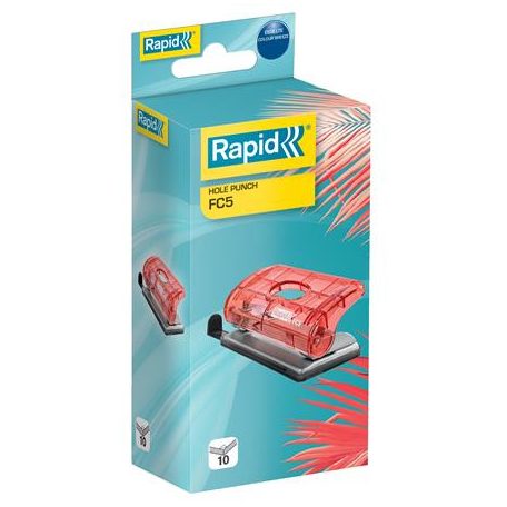 RAPID Lyukasztó, mini, kétlyukú, 10 lap, RAPID, "Colour'Breeze", korall