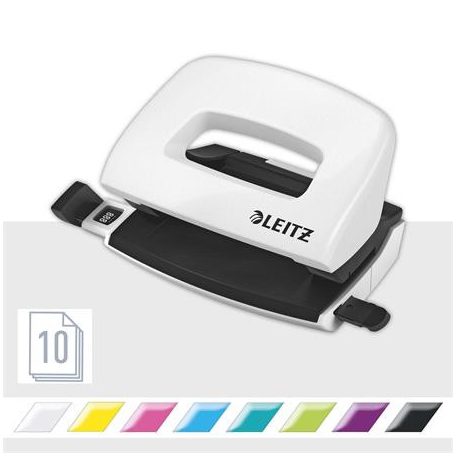 LEITZ Lyukasztó, kétlyukú, 10 lap, fém, mini, LEITZ "Nexxt Wow", fehér