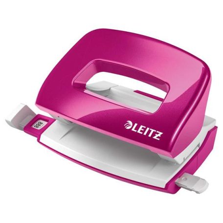 LEITZ Lyukasztó, kétlyukú, 10 lap, fém, mini, LEITZ "Nexxt Wow", rózsaszín