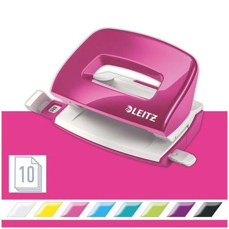 LEITZ Lyukasztó, kétlyukú, 10 lap, fém, mini, LEITZ "Nexxt Wow", rózsaszín