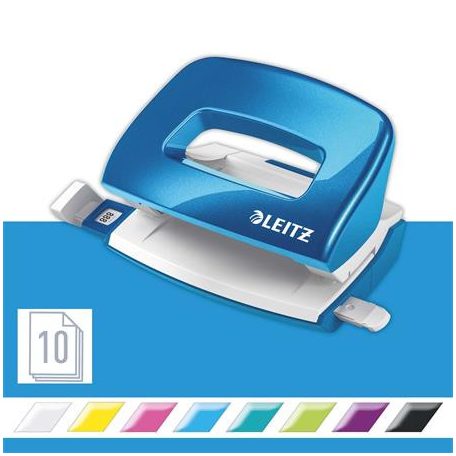 LEITZ Lyukasztó, kétlyukú, 10 lap, fém, mini, LEITZ "Nexxt Wow", kék