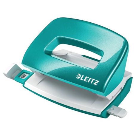 LEITZ Lyukasztó, kétlyukú, 10 lap, fém, mini, LEITZ "Nexxt Wow", jégkék