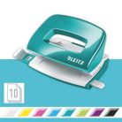 LEITZ Lyukasztó, kétlyukú, 10 lap, fém, mini, LEITZ "Nexxt Wow", jégkék