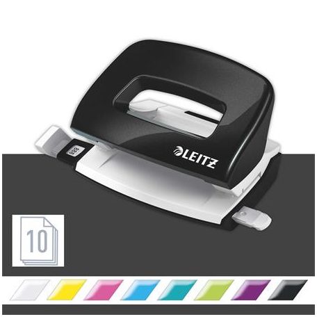 LEITZ Lyukasztó, kétlyukú, 10 lap, fém, mini, LEITZ "Nexxt Wow", fekete