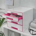 LEITZ Irattároló, műanyag, 4 fiókos, LEITZ "Wow Cube", fehér/rózsaszín