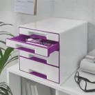 LEITZ Irattároló, műanyag, 4 fiókos, LEITZ "Wow Cube", fehér/lila