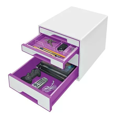 LEITZ Irattároló, műanyag, 4 fiókos, LEITZ "Wow Cube", fehér/lila