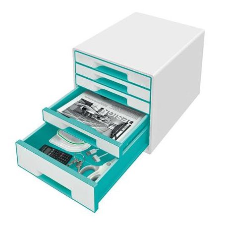 LEITZ Irattároló, műanyag, 5 fiókos, LEITZ "Wow Cube", fehér/jégkék