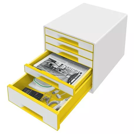 LEITZ Irattároló, műanyag, 5 fiókos, LEITZ "Wow Cube", fehér/sárga