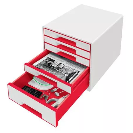 LEITZ Irattároló, műanyag, 5 fiókos, LEITZ "Wow Cube", fehér/piros